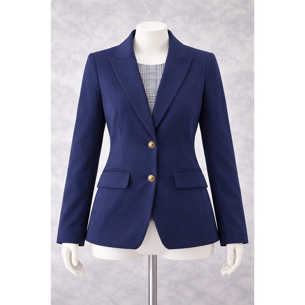 Dennis by Dennis Basso Navy Blue Blazer Gold Crest Buttons Houndstooth Lining XS